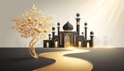 Fototapeta premium black and gold masjid 3d render