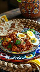 Doro wat Ethiopian stew with injera bread. AI generated illustration