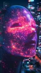 Artificial intelligence connecting with city lights at night