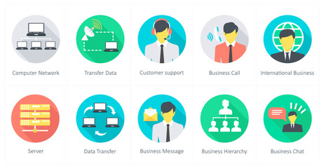 A set of 10 Communication icons as computer network, transfer data, customer support