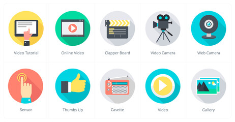 A set of 10 Communication icons as video tutorial, online video, clapper board