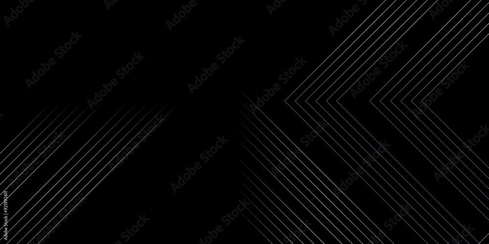 Poster Abstract grey lines on black background with luxury shapes square background. Modern pattern elegant gray line template background. Vector black abstract background lines striped metallic concept.