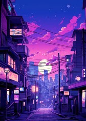 Tokyo purple architecture cityscape.