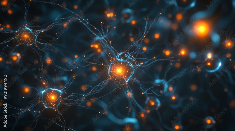 Poster network of neurons sending signals in the brain