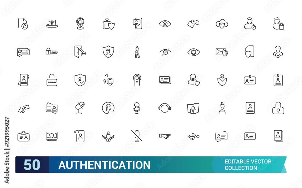 Fototapete authentication and biometric related vector line icon set. collection and pack of linear web and ui 
