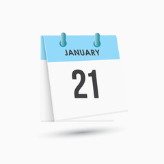 January 21 - calendar and Time planner. Daily Calendar Icon reminder. Vector Illustration.