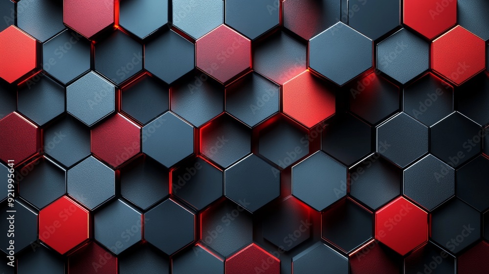 Poster abstract dark hexagonal background with red highlights