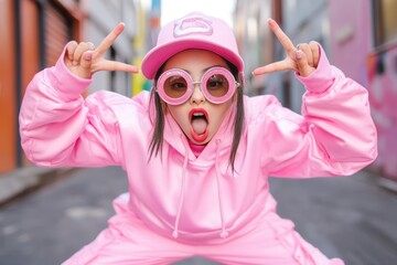 Street Style Photography Vibrant and Colorful Posing in a Lively Urban Scene, Capture the Energy of City Life with Fashionable Outfits and Creative Poses