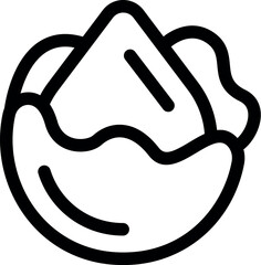 Simple black and white vector icon of a hazelnut with its shell breaking open, ideal for projects related to food and nut production