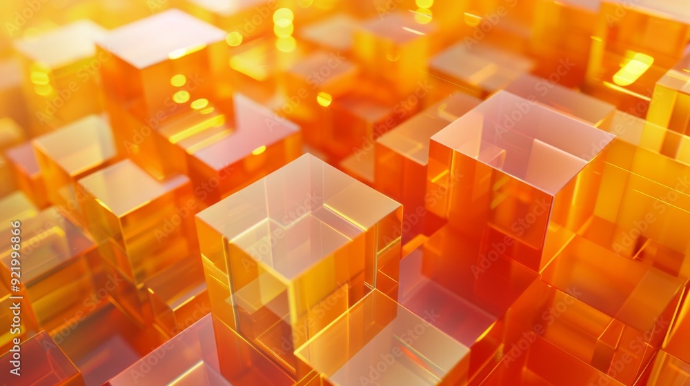 Aufkleber orange and yellow, translucent blocks perfectly arranged to create a modern tech background.