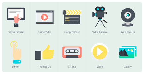 A set of 10 Communication icons as video tutorial, online video, clapper board