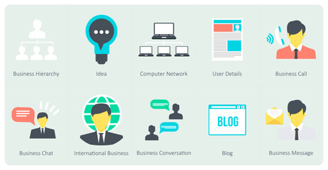 A set of 10 Communication icons as business hierarchy, idea, computer network