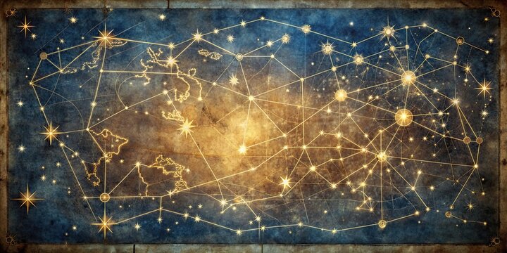Vintage map depicting constellations in the night sky, constellations, vintage, map, astronomy, stars, night, sky