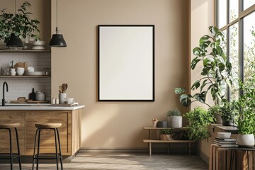 Minimalist Kitchen interior with Poster Mockup created with Generative AI