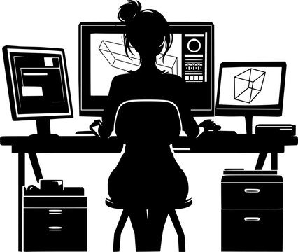 recommend clip art: woman working on computer, professional graphic designer working on computer