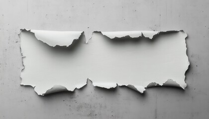 Torn paper revealing a blank surface on a textured gray background