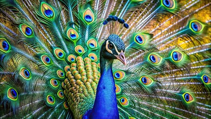 Obraz premium Peacock with spread wings in profile, peacock, bird, colorful, feathers, beautiful, wildlife, nature, elegant