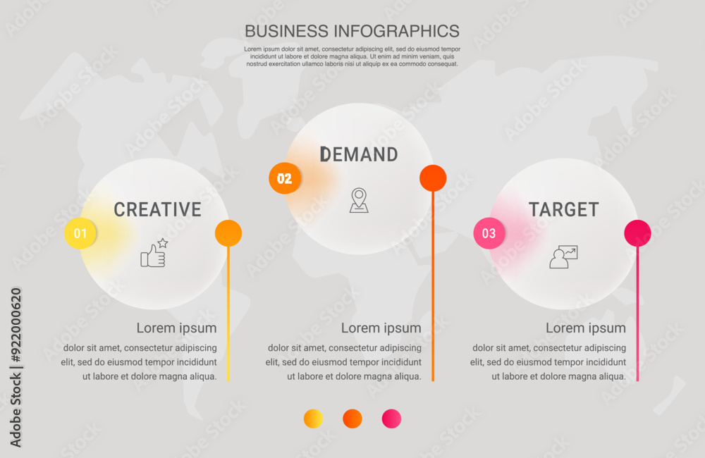 Poster vector infographic circles. business concept of 3 options. timeline step by step template with three