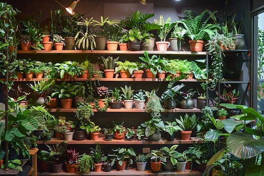 Fototapeta Plants in pots in a flower shop