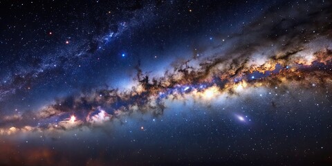 Fototapeta premium A stunning close-up image of the Milky Way galaxy showing the intricate details of gas clouds, stars, and clusters