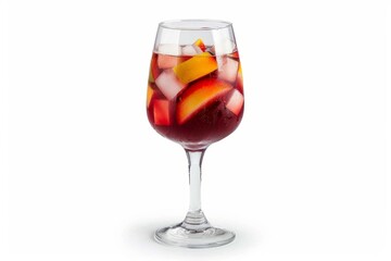 A glass of refreshing sangria with ice and fruit slices. Beautifully styled on a plain background. Perfect for a summer drink concept. Ideal for food and beverage projects. Generative AI