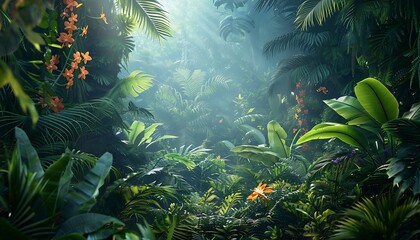 Fototapeta premium Beautiful tropical botanical garden with flowers and plants