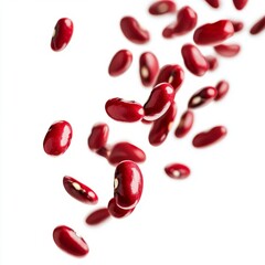 Close up of Falling red kidney beans on an isolated white background 