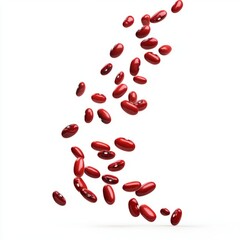 Close up of Falling red kidney beans on an isolated white background 