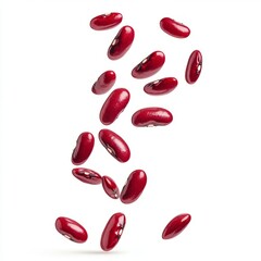 Close up of Falling red kidney beans on an isolated white background 