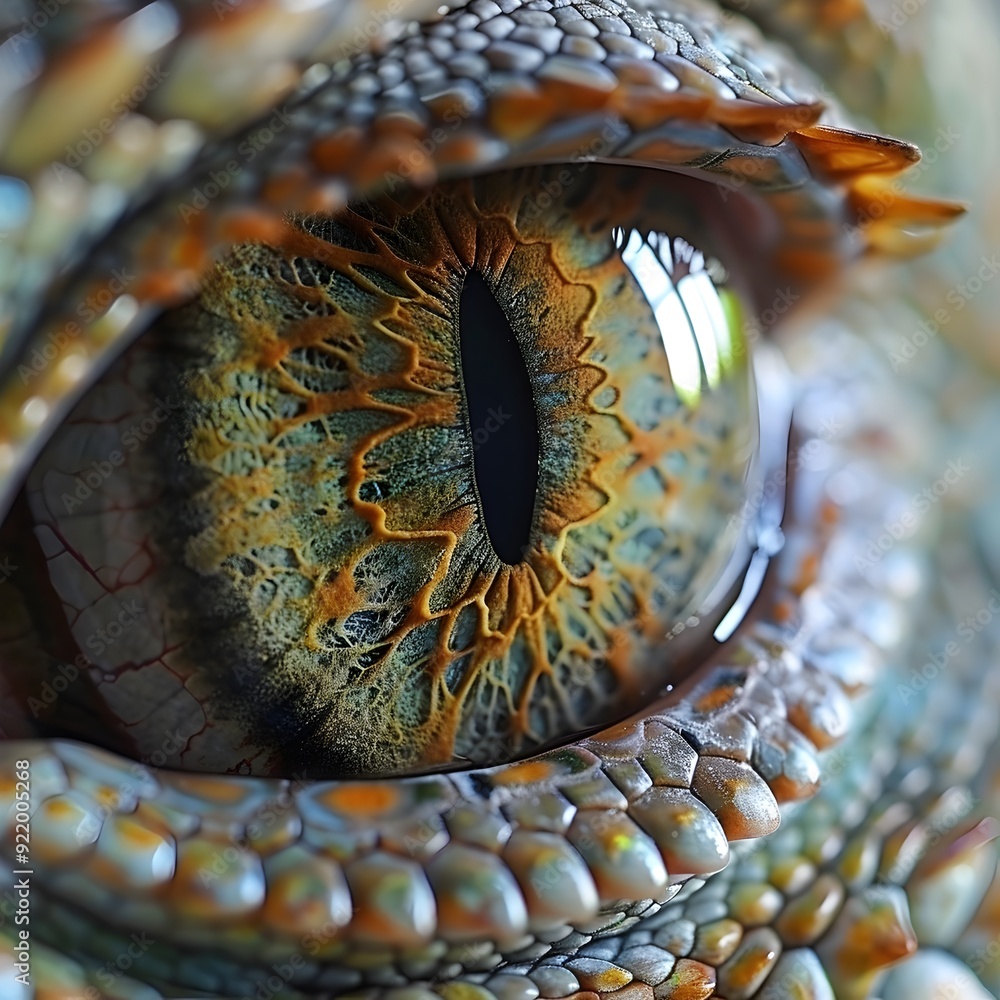 Poster macro close up of captivating reptilian eye revealing intricate scales and patterns