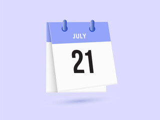 July 21 - calendar and Time planner. Daily Calendar Icon reminder. Vector Illustration.