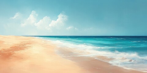 Fototapeta premium A Tranquil Beach Scene with Soft Waves and a Blue Sky