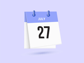 July 27 - calendar and Time planner. Daily Calendar Icon reminder. Vector Illustration.
