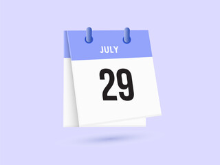 July 29 - calendar and Time planner. Daily Calendar Icon reminder. Vector Illustration.