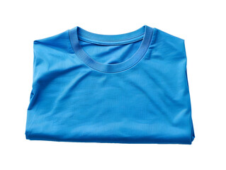 Crisp blue t-shirt folded neatly on a white background, showcasing a soft, smooth texture and a subtle sheen under studio lighting, ideal for e-commerce use.
