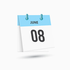 June 8 - calendar and Time planner. Daily Calendar Icon reminder. Vector Illustration.
