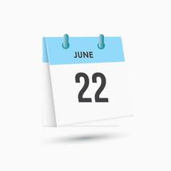 June 22 - calendar and Time planner. Daily Calendar Icon reminder. Vector Illustration.