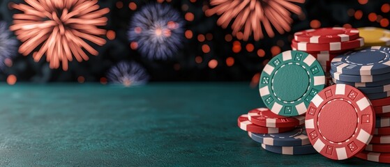 Glittering New Year's Eve Casino Celebration with Fireworks Display in