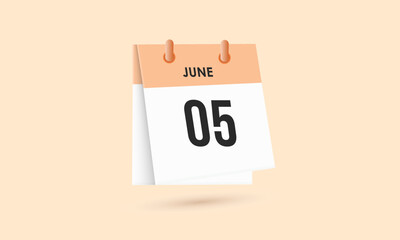 June 5 - calendar and Time planner. Daily Calendar Icon reminder. Vector Illustration.