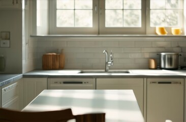 Home kitchen interior with big window