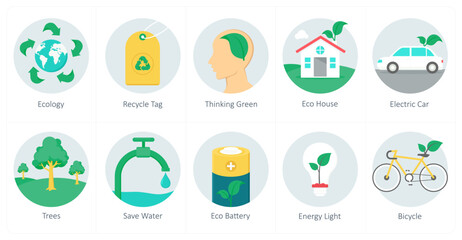 Fototapeta premium A set of 10 ecology icons as ecology, recycle tag, thinking green