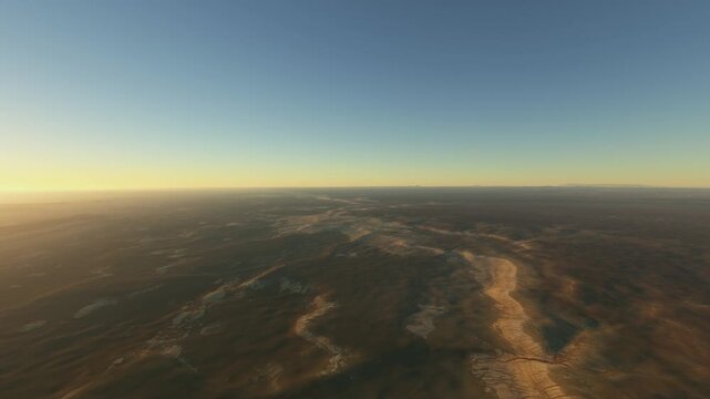Circular aerial drone shot at sunset of Dasht-e Lut Desert in Kerman. Iran