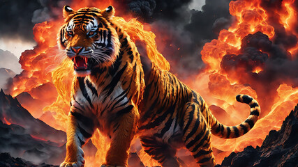 Fantasy tiger in the fire