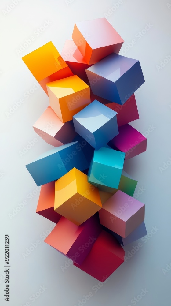 Poster composition of colorful cubes forming abstract structure