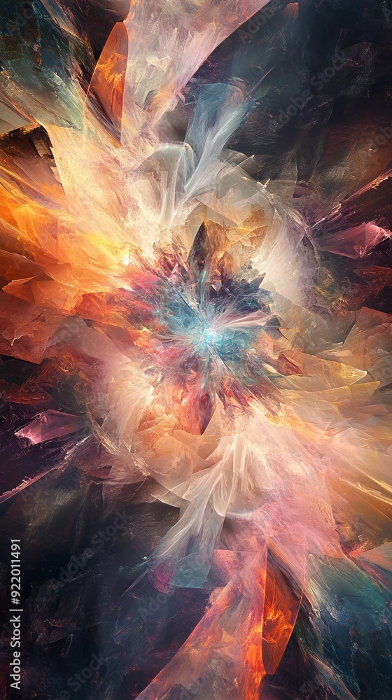 Poster bright light exploding in abstract multicolored space background