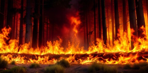 Fototapeta premium Forest fire environmental disaster concept visualization