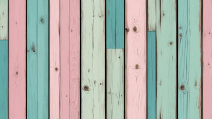Pastel-Colored Wood Planks Background: Soft, Weathered Texture with Rustic Charm, Harmonized Colors, and Natural Grain Detail in a Calming 3D Rendered Scene