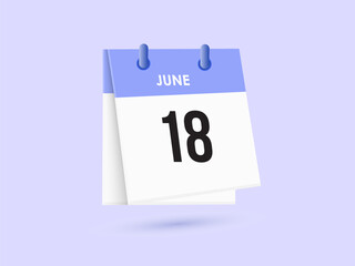 June 18 - calendar and Time planner. Daily Calendar Icon reminder. Vector Illustration.