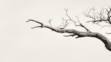 Gnarled dead tree branch reaching across empty sky