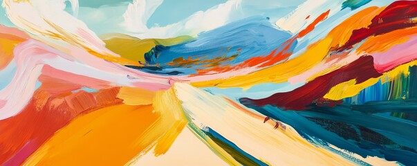 Colorful impasto painting depicting a joyful landscape